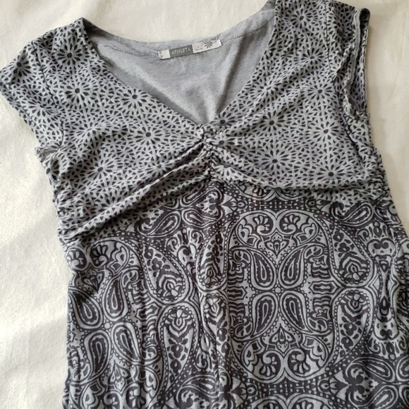 Athleta Dhara‎ Burnout Jersey Dress S Grey Paisley V-Neck Cap Sleeves - Picture 2 of 7